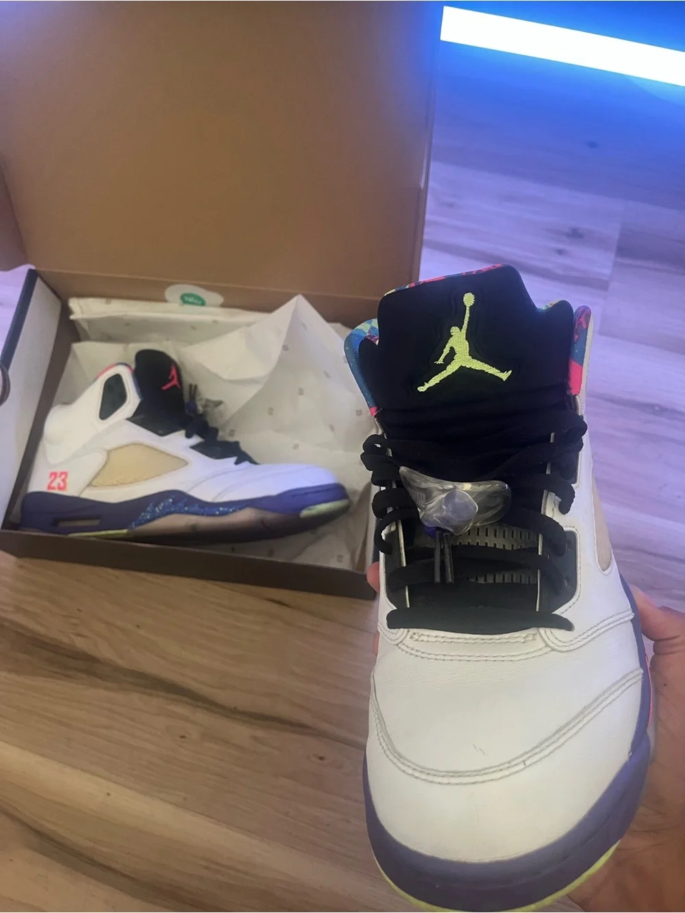 Jordan Retro 5 White with Neon Pink, Purple & Lime Accents